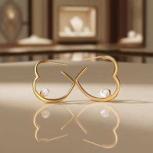 Boucles d'oreilles créoles en or E2155 avec perle blanche imitation sertie, bijoux minimalistes pour femmes, à porter au quotidien - Product Image 2