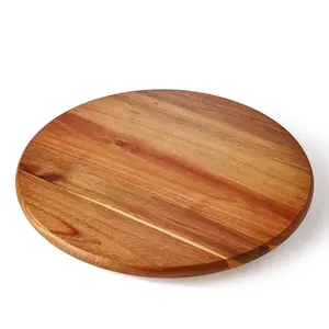 Customized Acacia Wood Cutting Chopping Board 360 Degree Rotating Tray Round Cutting Board For Kitchen