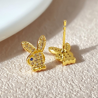 Boucles d'oreilles clous en forme de lapin mignon plaqué or avec strass en cristal, bijoux de mode pour femmes, cadeau