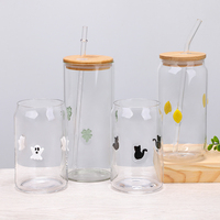 Gros Gobelet Personnalisé en Verre Motif Citrouille et Fantôme Halloween Gaufré 3D, avec Couvercle en Bambou et Paille, pour Bière, Café Glacé, avec Logo en Vrac