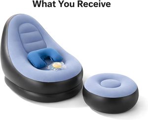 Customized <b>Inflatable</b> Air <b>Sofa</b> Portable Lounger Air <b>Sofa</b> Chair Single Outdoor Lazy Air <b>Sofa</b> Bed with Footstool - Product Image 2