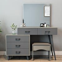 Commode moderne en panneaux de bois gris avec rangement et coiffeuse de maquillage