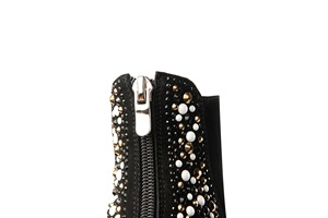 Bottines Western Moncheer pour femme en daim ornées de perles et strass, à bout pointu, talon haut, fermeture éclair arrière, style habillé et tendance - Product Image 4