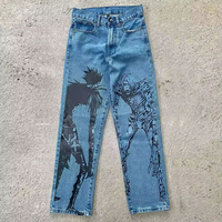 Jean baggy imprimé anime, pantalon large, streetwear Harajuku, jean taille haute pour homme