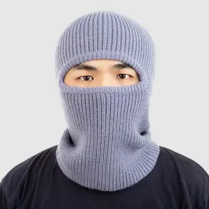 2023 fashion knit hat scarf for adults 2 in 1 mask knitted muffler hat warm face mask winter knitted balaclava