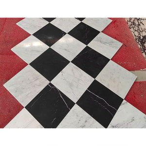 Mosaico in Marmo Naturale Popolare Motivo a Scacchiera Nero Marquina e Bianco Carrara Piastrelle per Pavimenti Pareti Bagno Cucina - Product Image 1