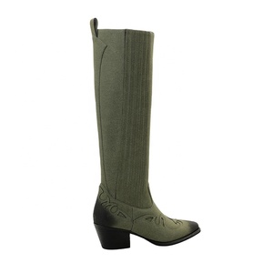 <span class=keywords><strong>Bottes</strong></span> hautes vert olive style western avec broderies <span class=keywords><strong>en</strong></span> <span class=keywords><strong>daim</strong></span>, bout pointu/bout carré, confort automne/printemps, style cowboy moderne - Product Image 3