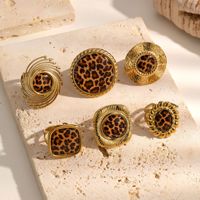Bague tendance MECYLIFE à imprimé léopard texturé pour femmes, en acier inoxydable doré, réglable, minimaliste, bijoux de luxe français
