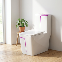 WC monobloc carré en céramique de luxe moderne avec chasse d'eau siphonique, sortie en S ou en P, et abattant à fermeture douce