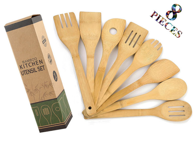 Ensemble d'ustensiles en bambou, 9 pièces, éléments essentielles d'appartement, spatule en bois, antiadhésifs, cuisine de qualité supérieure, 6 pièces, 8 pièces par boîte