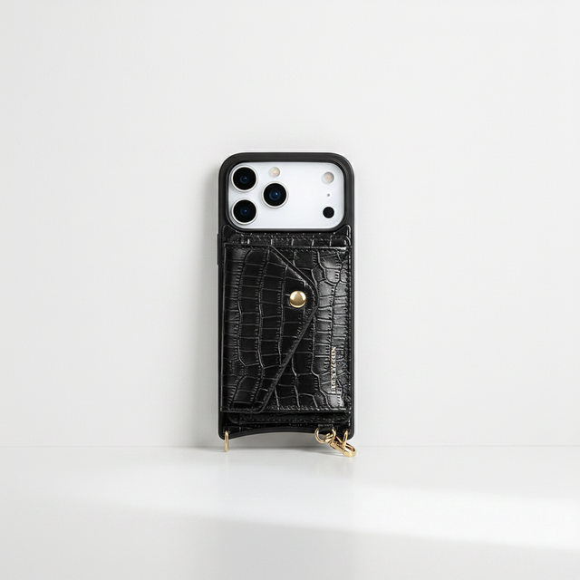 Luxury Custom Genuine Leather crocodile Texture Mobile Phone case with Magnetic Detachable Card Holder Strap for iphone