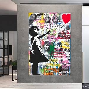Dipinto a Olio su Tela Ragazza con Palloncini, Graffiti Moderni, Pop Art Street, Stile <span class=keywords><strong>Banksy</strong></span> - Product Image 5