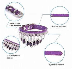 Großhandel kleine MOQ Luxus Haustier Halskette Hund Katze PU Leder halsbänder mit Diamanten für Pudel und Katzen - Product Image 2