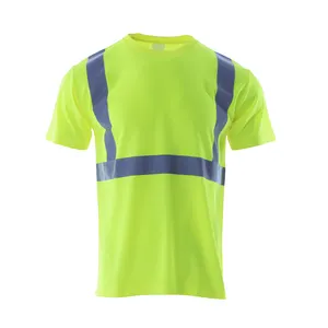 Pakaian kerja kaus leher bulat lengan pendek keselamatan klasik visibilitas tinggi