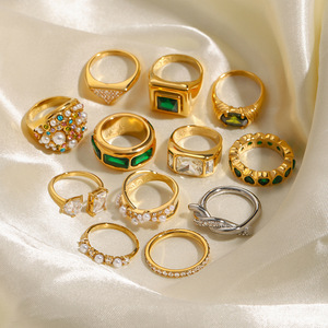 Fashion <b>Rings</b> <b>Set</b> <b>Gold</b> Pearl Zircon Geometric Design Unisex Party Jewelry - Product Image 2