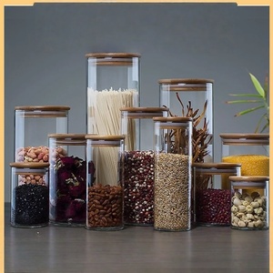 Bán buôn 250ml 500ml nhà bếp hộp đựng thức ăn thủy tinh, chai lưu trữ với nắp đậy bằng gỗ, lọ thủy tinh rỗng. - Product Image 1