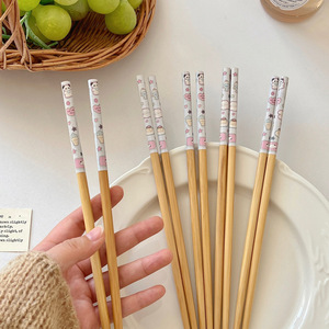 Palillos de bambú con diseño de dibujos animados, redondos, para uso diario, vajilla para comer en casa. - Product Image 5