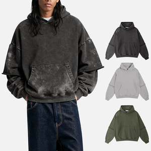 Pull-over homme KINGSEN vintage en coton éponge brodé, délavé à l'acide, à ourlet brut, manches superposées, épais, pour l'hiver - Product Image 1