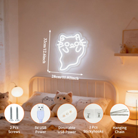 Neonawall Enseigne néon LED chat fantôme mignon, à intensité variable, alimentée par USB, multi-positions, décoration murale pour Bar, Salle de sport, Bureau, Halloween, Salle de jeux, Fête