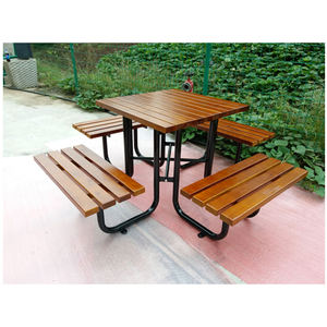 Table de pique-nique en bois, meuble d'extérieur de jardin, de plein air, avec trou de parapluie, chaises, ensemble de table à manger, 4 places - Product Image 2