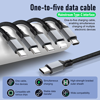 Câble de charge multi-prise standard 1,2 m 100 W 5 en 1, connecteurs Type-C et Micro USB, charge rapide, conducteur en cuivre pur, nylon, pour téléphone portable