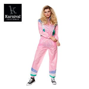 महिलाओं का प्रीमियम 80s 90 के दशक की डांसर शेल सूट पोशाक पोशाक-दो रंग गुलाबी पैंट और जैकेट - Product Image 3