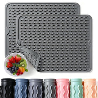 Tapis de séchage en silicone à motif vague, résistant à la chaleur, antidérapant, pour comptoir de cuisine, protection et égouttoir