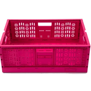 Pink Foldable Basket Crates Vented Crate Basket For Sale Wholesale Transport Plastic Crates Plastic Vegetable Fruits