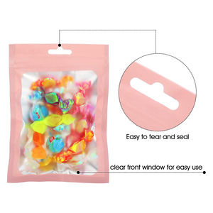 <span class=keywords><strong>Bolsas</strong></span> de Mylar resellables con ventana para brillo labial, muestras de pestañas, alimentos, joyería, embalaje de alimentos rosa, impresión en huecograbado PE, cierre con cremallera - Product Image 2
