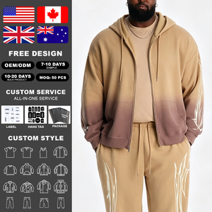 Sweat-shirt décontracté KingSen pour homme, coupe oversize, couleur dégradée, fermeture éclair intégrale, 100% coton French Terry, style streetwear, teinture dip dye - Product Image 2