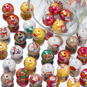 Acrylic Printed Christmas Round <b>Beads</b> For Jewelry Making 10mm Multicolor DIY Accessories - Product Image 4