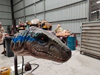Tête de Raptor Animatronique Murale – Modèle Statuaire en Métal et Acier pour Parcs d'Aventures Intérieurs
