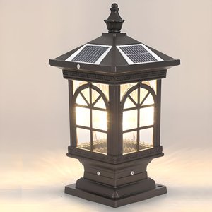 Lámpara Solar de Pilar de Aluminio y Vidrio, Impermeable IP65, para Jardín, Puerta, Valla, Estilo Chino Retro Antiguo, Iluminación de Paisaje - Product Image 3