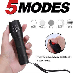 Rechargeable Flashlight High Lumens Super <b>Bright</b> 4 Modes Zoomable LED <b>Light</b> With Battery Indicator for Outdoor Emergency - Product Image 3