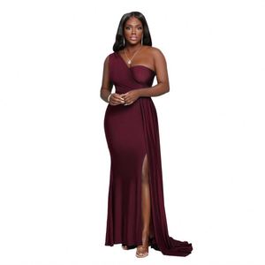YZ 2026 New Fashion Solid Color Sleeveless One Shoulder Sexy Tight Height Waist Slit <strong>Temperament</strong> Women's Evening Party Dress - Product Image 4