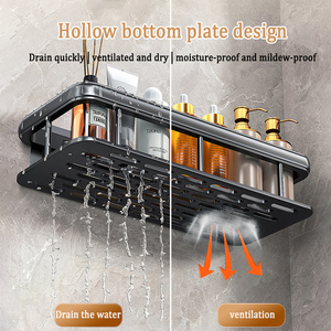 Bagno spazio alluminio nero portaoggetti bagno <span class=keywords><strong>doccia</strong></span> cucina parete wc <span class=keywords><strong>Shampoo</strong></span> senza trapano <span class=keywords><strong>mensola</strong></span> quadrata in alluminio - Product Image 2