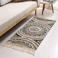 Vente en gros de tapis tufté en lin bohème pour la maison salon baie vitrée chambre à coucher tapis à franges tissé en coton