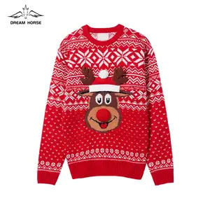 AiNear Wholesale Custom Logo Design Oem Odm Long Sleeve Embroidered Christmas Red Cashmere Knitted Oversized Pullover Sweater