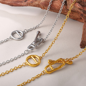 Collier long minimaliste style japonais en acier inoxydable avec fermoir OT, chaîne de pull couleur or et argent, accessoire de mode - Product Image 2