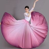 Jupe de danse dégradée élégante pour femme, jupe longue de performance pour la danse carrée, jupe trapèze en mousseline à taille élastique et grand ourlet