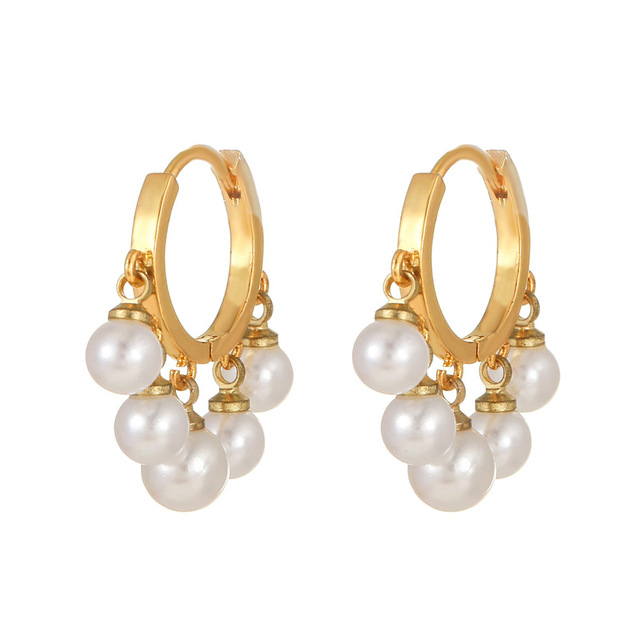 Manufacturers Fashion Jewelry Color Preserving Metal 18K Gold Plated Hoop Cuff Ear Buckle Design Pearl Huggie Earrings for Women