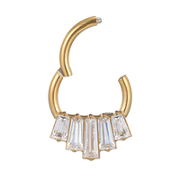 Fuxuan Anneaux de piercing pour septum et nez en titane ASTM F136 avec PVD or et zircons rectangulaires