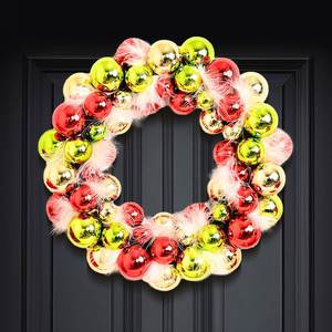 Nouvelle couronne de Noël d'intérieur de luxe faite à la main en plumes d'oie, 35 cm, avec boules électroplaquées colorées, alimentée par piles, à suspendre à la porte - Product Image 4