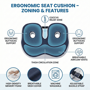 Cuscino in Memory Foam <span class=keywords><strong>per</strong></span> Sedile <span class=keywords><strong>Auto</strong></span> e Ufficio, Antiscivolo, <span class=keywords><strong>per</strong></span> Alleviare il Dolore Sciatico, Lombare e del Coccige, Traspirante, Rimovibile e Lavabile - Product Image 2