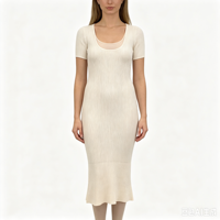 Faith Midi Robe côtelée moulante pour femme, manches courtes, très longue, violette, en maille, haute qualité, OEM & ODM, vente en gros