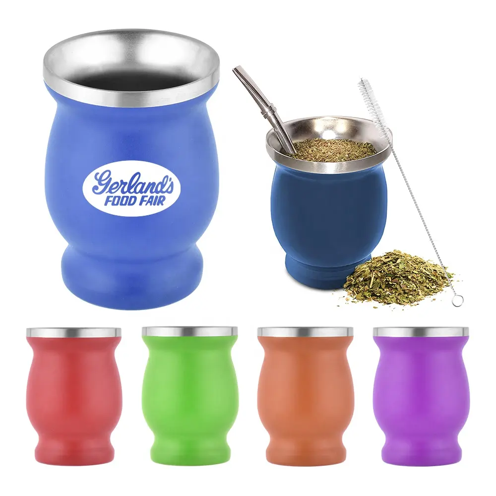 Original traditionelle 4 oz 8 oz Yerba Mate Tee tasse Doppelwandige Edelstahl Tasse mit Mate Stroh und Reinigungs bürste Tee Set