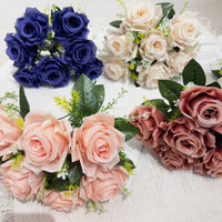 Fleurs artificielles YM de haute qualité, 7 têtes de roses artificielles, bouquet de roses rouges en soie pour la décoration de mariages et d'événements de la Saint-Valentin