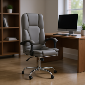 Sedia da Ufficio Grigia in Ecopelle con Base in Metallo Girevole e Funzione Massaggio Modello D0100H775ET - Product Image 2