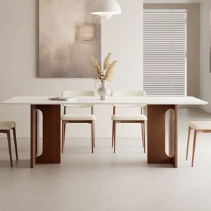 <span class=keywords><strong>Table</strong></span> à manger rectangulaire en bois minimaliste, style médiéval, <span class=keywords><strong>ardoise</strong></span> de travertin <span class=keywords><strong>sur</strong></span> bois de frêne - Product Image 3