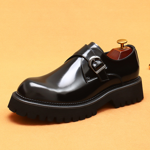 Zapatos de vestir de negocios de cuero genuino para hombre, diseño con hebilla, acabado brillante, estilo británico, suela gruesa, zapatos formales - Product Image 1